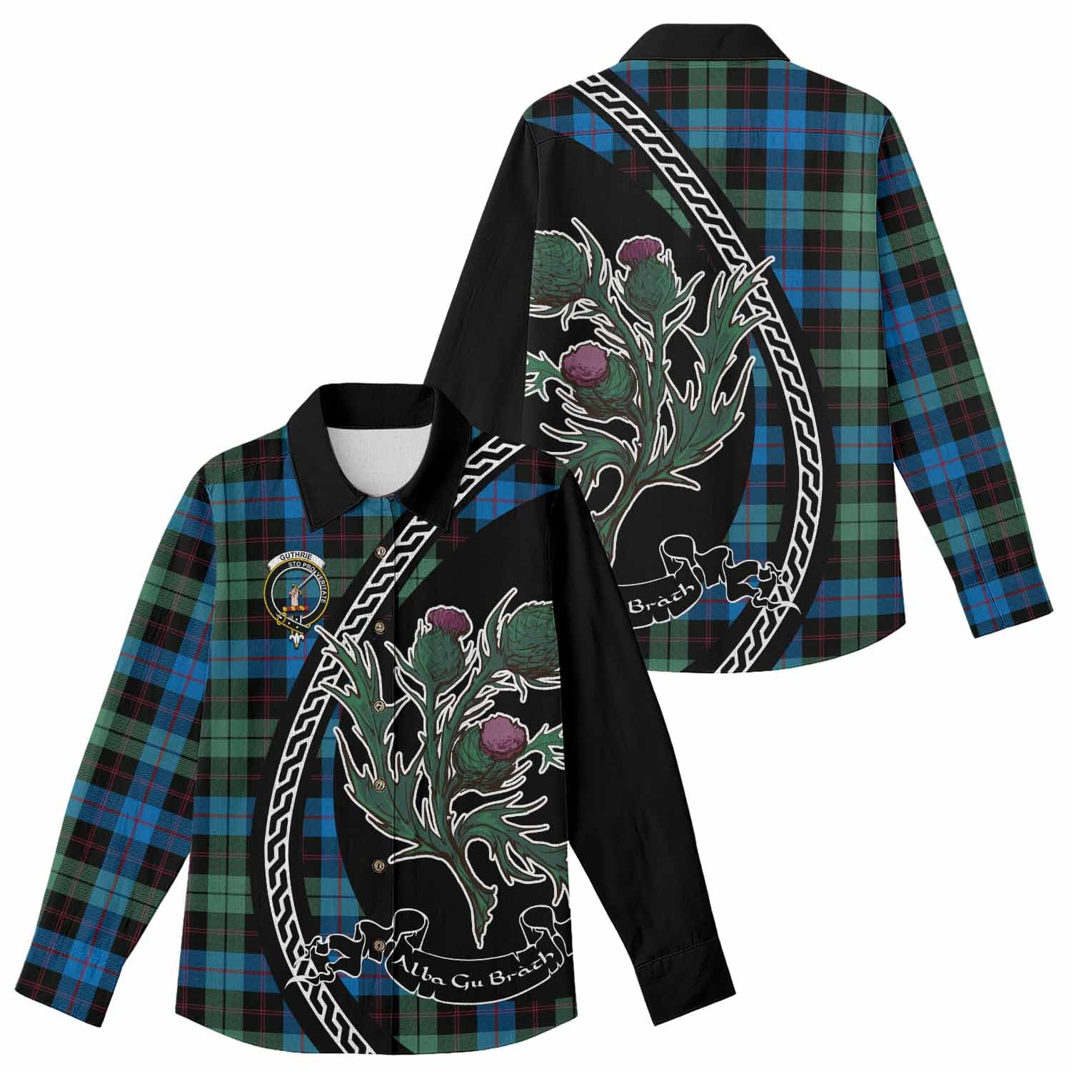 Guthrie Family Crest Tartan Women Casual Shirt Alba Thistle Inspired - Tartan Vibes Clothing