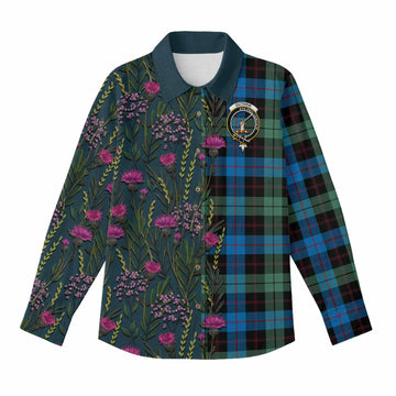 Guthrie Family Crest Tartan Women Casual Shirt Scottish Thistle Flower Pattern Half Style