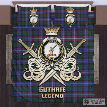 Guthrie Modern Tartan Bedding Set with Clan Crest and the Golden Sword of Courageous Legacy