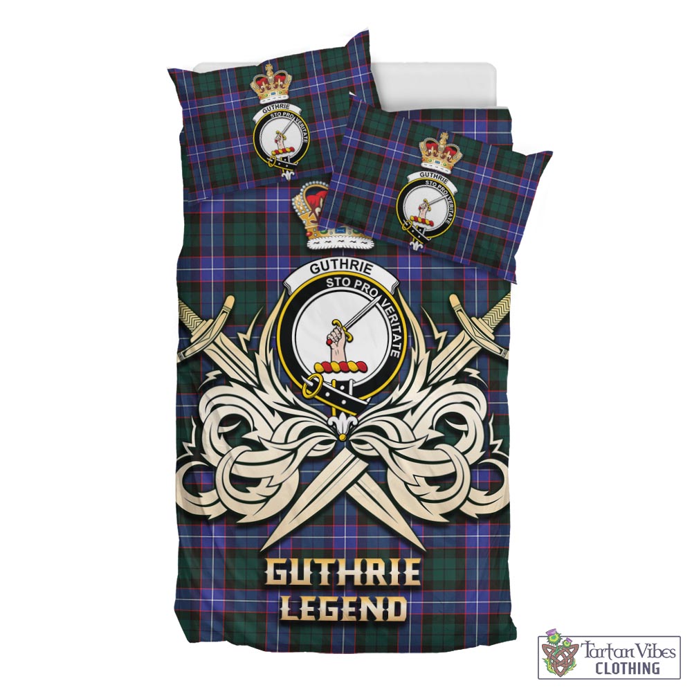 Tartan Vibes Clothing Guthrie Modern Tartan Bedding Set with Clan Crest and the Golden Sword of Courageous Legacy