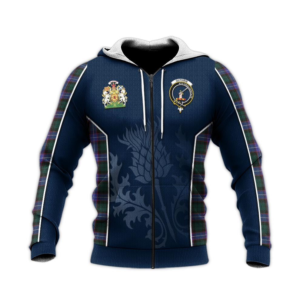 Tartan Vibes Clothing Guthrie Modern Tartan Knitted Hoodie with Family Crest and Scottish Thistle Vibes Sport Style