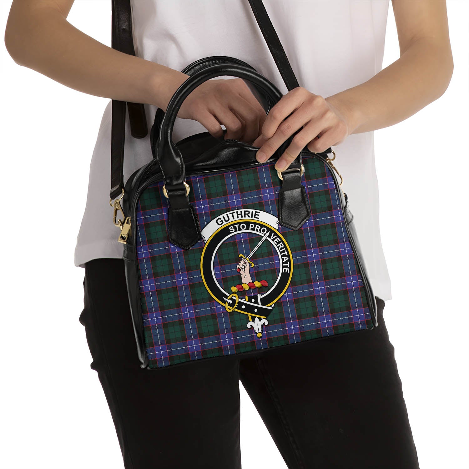 Guthrie Modern Tartan Shoulder Handbags with Family Crest - Tartanvibesclothing