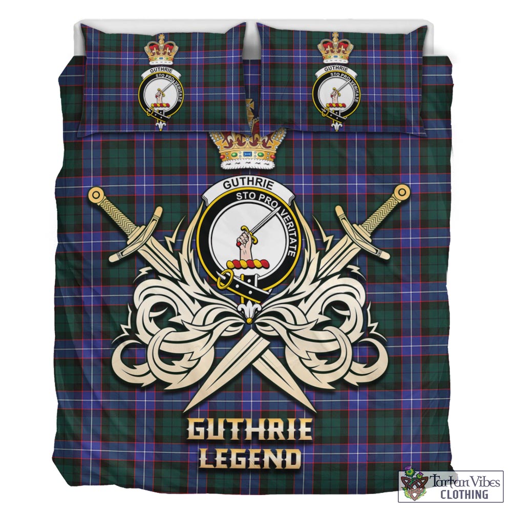 Tartan Vibes Clothing Guthrie Modern Tartan Bedding Set with Clan Crest and the Golden Sword of Courageous Legacy