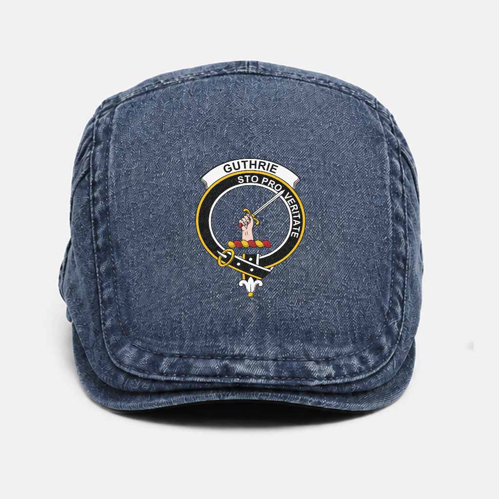 Guthrie Scottish Clan Crest Washed Flat Cap - Unisex Jeff Cap One Size (Adjustable) Dark Blue - Tartan Vibes Clothing