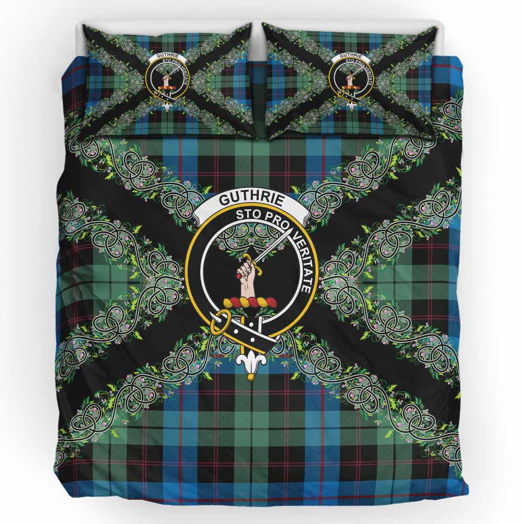 Guthrie Scottish Tartan Crest Bedding Set Thistle Celtic Knotwork Heritage Art