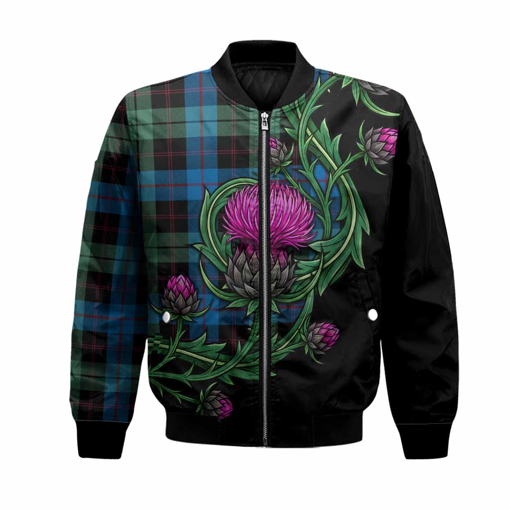 Guthrie Tartan Bomber Jacket Resilient Scottish Thistle Unisex Black - Tartan Vibes Clothing