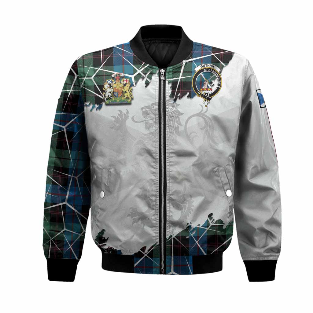 Guthrie Tartan Bomber Jacket with Family Crest and Lion Rampant Grunge Style