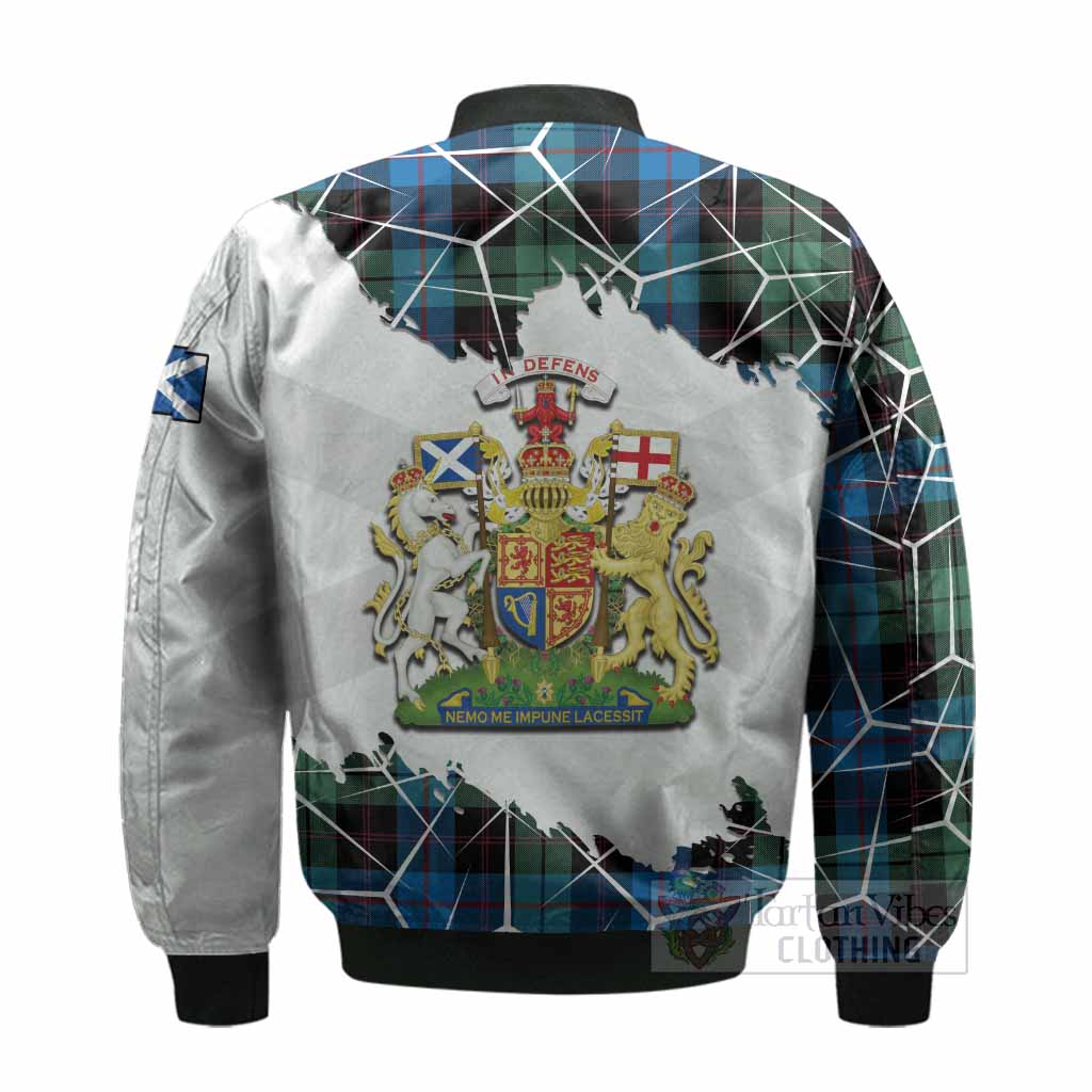Guthrie Tartan Bomber Jacket with Family Crest and Lion Rampant Grunge Style