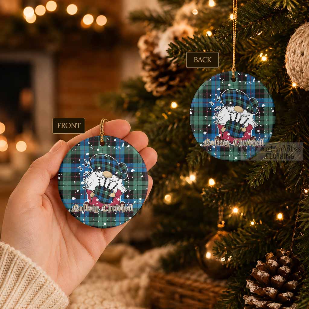 Guthrie Tartan Ceramic Circle Ornament Gnome Bagpiper - Chistmas Tree Decor