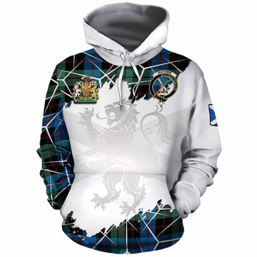 Guthrie Tartan Cotton Hoodie with Family Crest and Lion Rampant Grunge Style