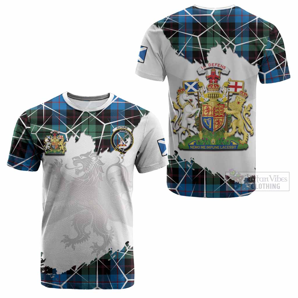 Guthrie Tartan Cotton T-shirt with Family Crest and Lion Rampant Grunge Style
