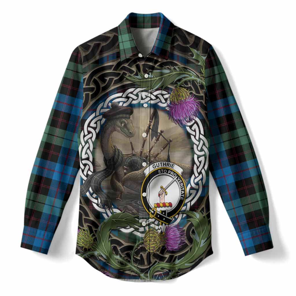 Guthrie Tartan Crest Bagpipe Nessie Women Casual Shirt Scottish Loch Ness Monster Celtic Thistle