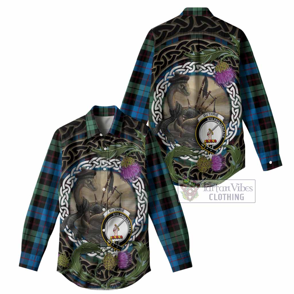 Guthrie Tartan Crest Bagpipe Nessie Women Casual Shirt Scottish Loch Ness Monster Celtic Thistle