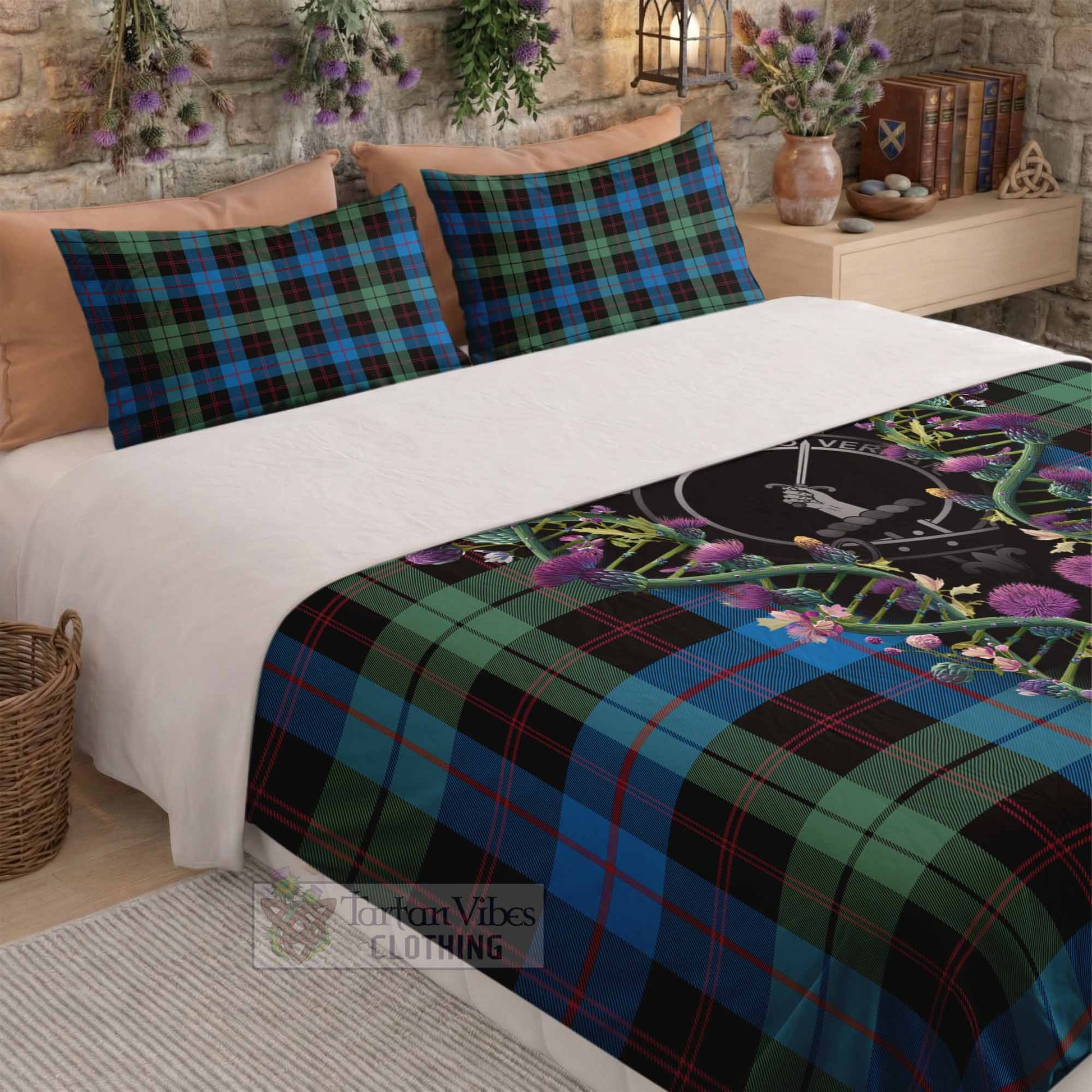 Guthrie Tartan Crest Bedding Set Scottish Heritage Thistle DNA