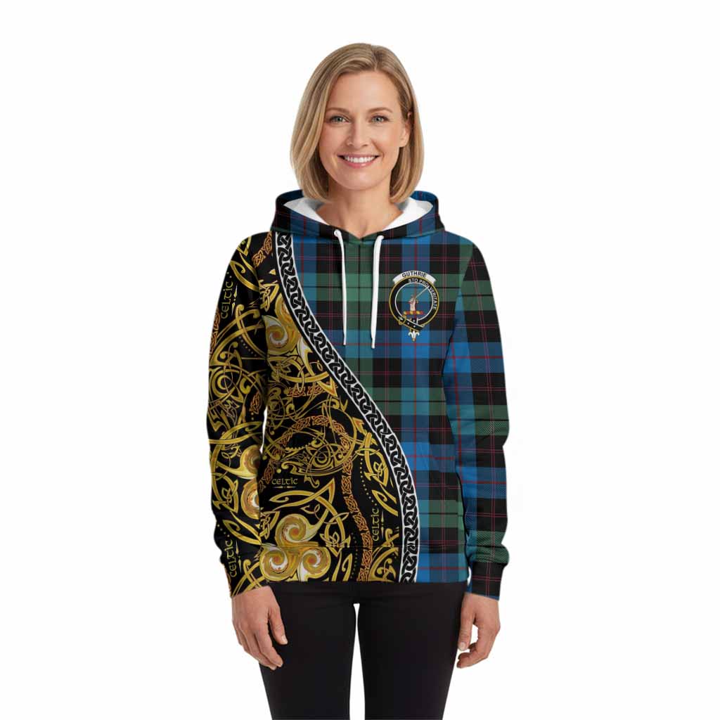 Guthrie Tartan Crest Hoodie Celtic Knot and Triple Trickle Spiral Symbols