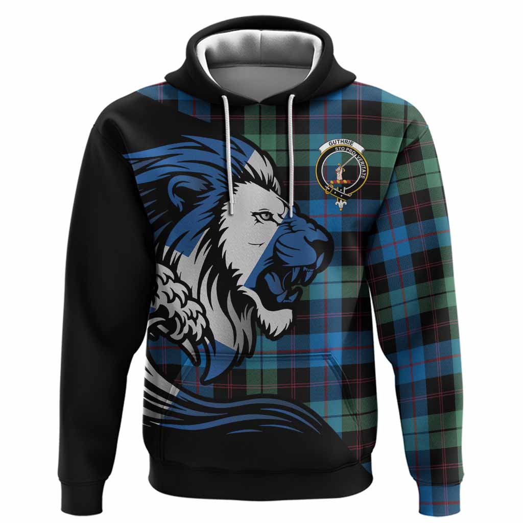 Guthrie Tartan Crest Hoodie Scottish Golden Lions Wave Flow