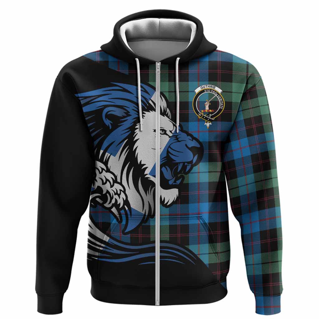 Guthrie Tartan Crest Hoodie Scottish Golden Lions Wave Flow