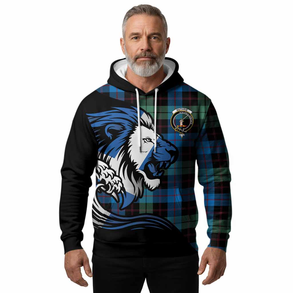 Guthrie Tartan Crest Hoodie Scottish Golden Lions Wave Flow