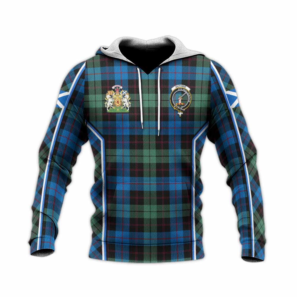 Guthrie Tartan Crest Knitted Hoodie Scotland Coat of Arm Flag Style - Tartan Vibes Clothing
