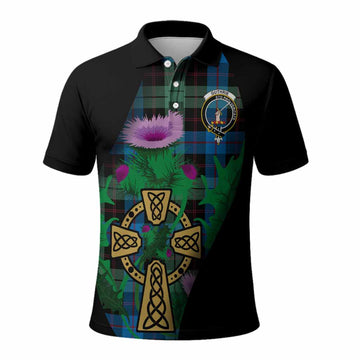 Guthrie Tartan Crest Polo Shirt Celtic Cross Thistle Flowers