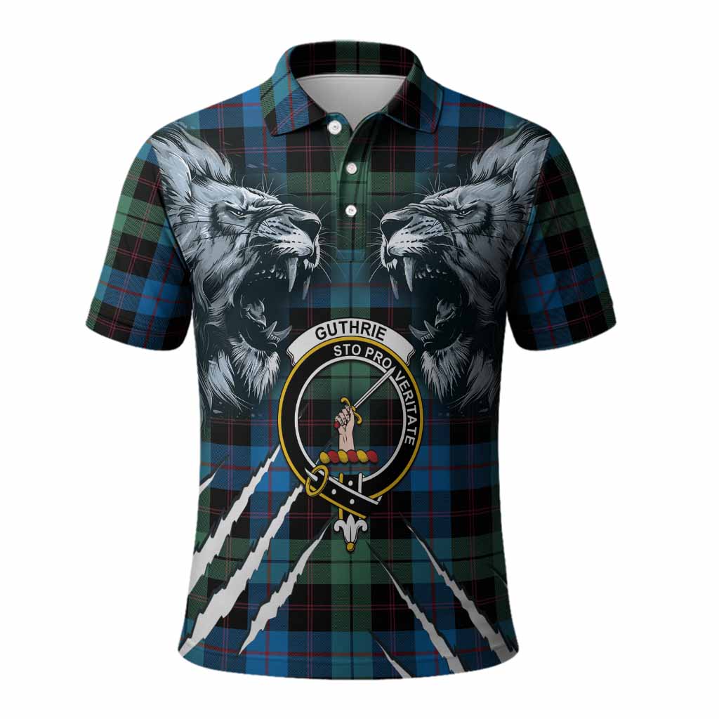 Guthrie Tartan Crest Polo Shirt Ferocious Lion Style