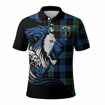 Guthrie Tartan Crest Polo Shirt Scottish Golden Lions Wave Flow