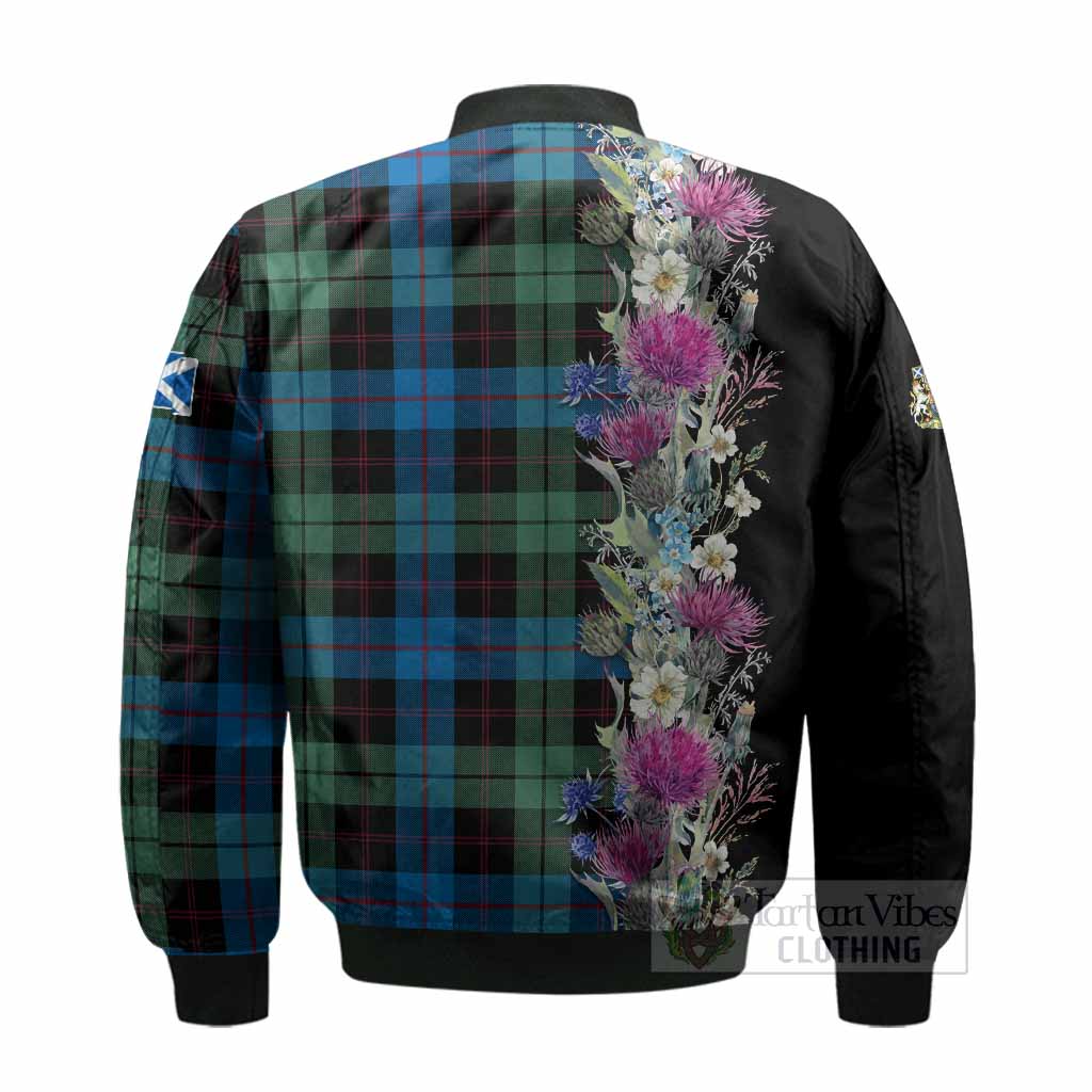 Guthrie Tartan Crest Thistle Floral Bomber Jacket - Tartan Vibes Clothing