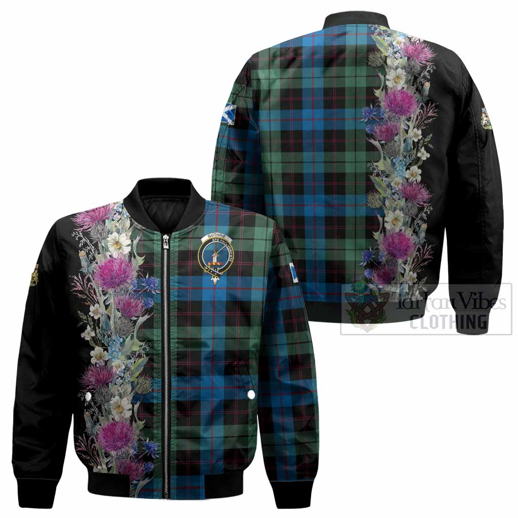 Guthrie Tartan Crest Thistle Floral Bomber Jacket - Tartan Vibes Clothing