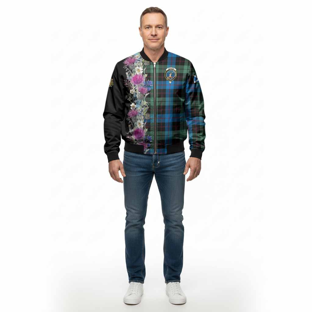 Guthrie Tartan Crest Thistle Floral Bomber Jacket - Tartan Vibes Clothing
