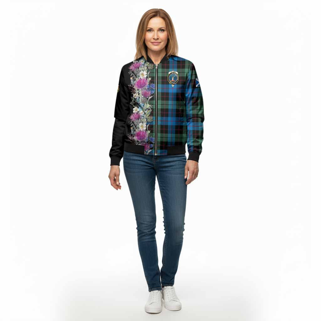 Guthrie Tartan Crest Thistle Floral Bomber Jacket - Tartan Vibes Clothing