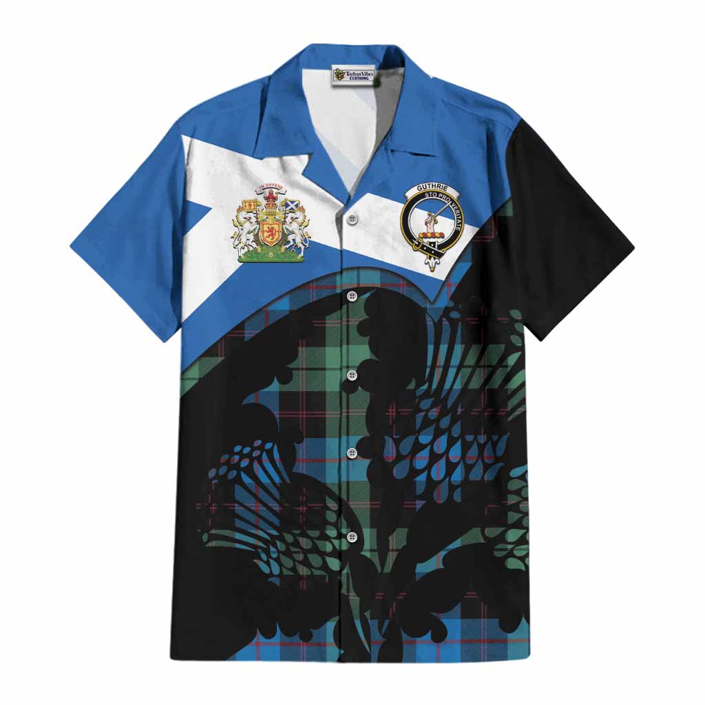 Guthrie Tartan Family Crest Cotton Hawaiian Shirt Scotland Thistle Floral Flag Style