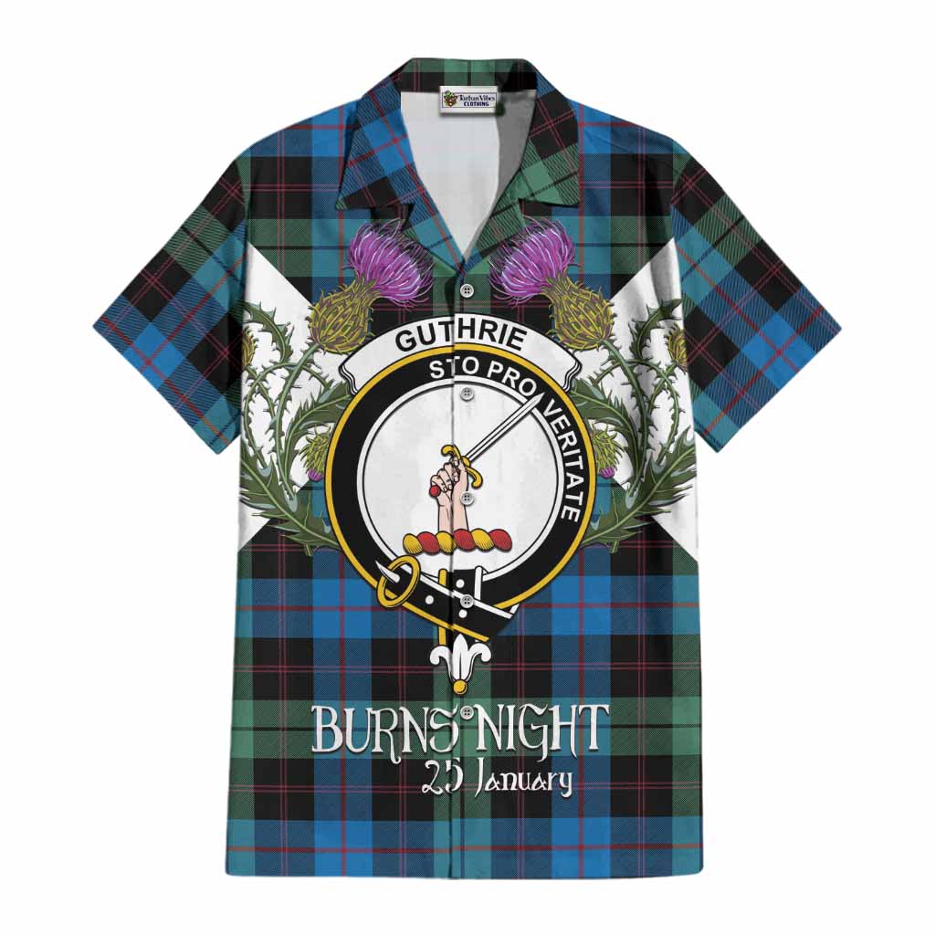 Guthrie Tartan Family Crest Cotton Hawaiian Shirt Scottish Burns Night Thistle Floral