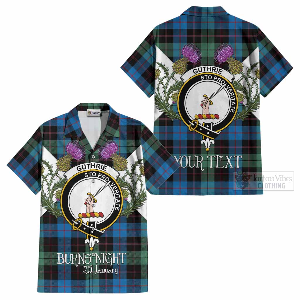 Guthrie Tartan Family Crest Cotton Hawaiian Shirt Scottish Burns Night Thistle Floral