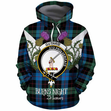 Guthrie Tartan Family Crest Cotton Hoodie Scottish Burns Night Thistle Floral