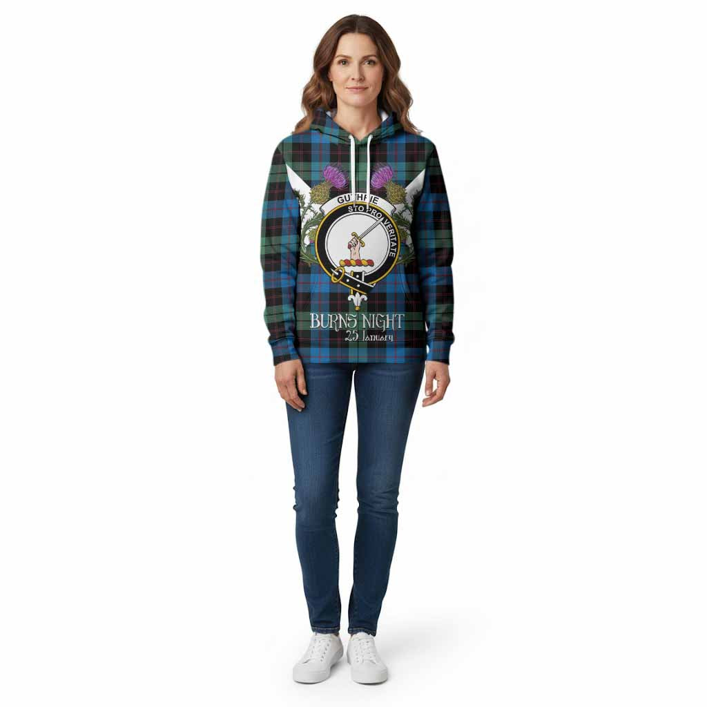 Guthrie Tartan Family Crest Cotton Hoodie Scottish Burns Night Thistle Floral