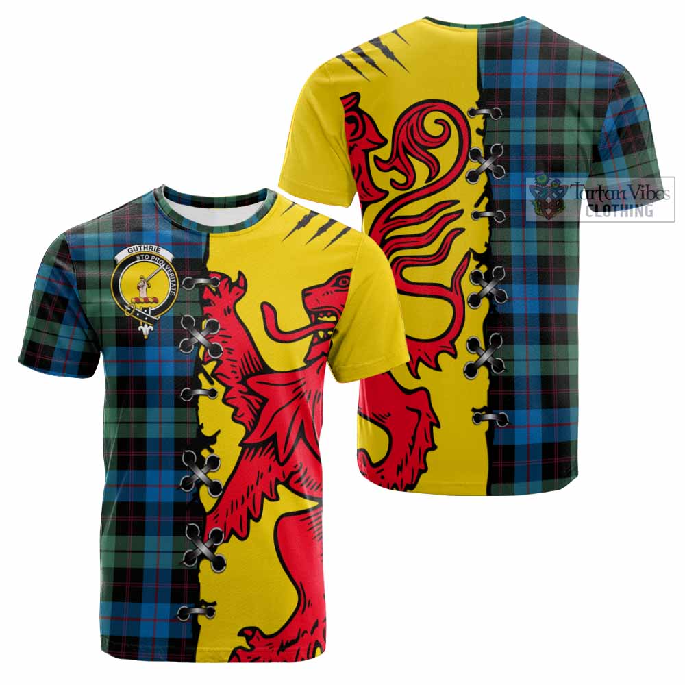 Guthrie Tartan Family Crest Cotton T-shirt Lion Rampant Honor - Tartan Vibes Clothing