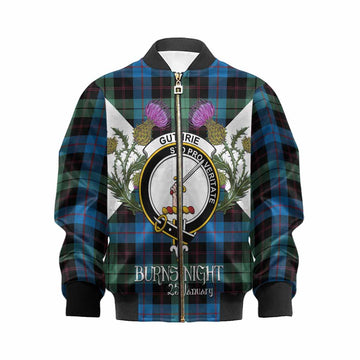 Guthrie Tartan Family Crest Kid Bomber Jacket Scottish Burns Night Thistle Floral
