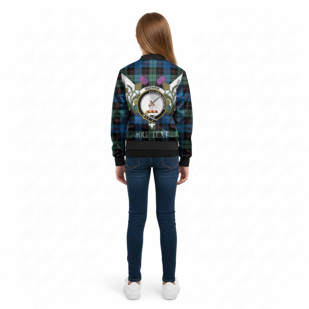 Guthrie Tartan Family Crest Kid Bomber Jacket Scottish Burns Night Thistle Floral