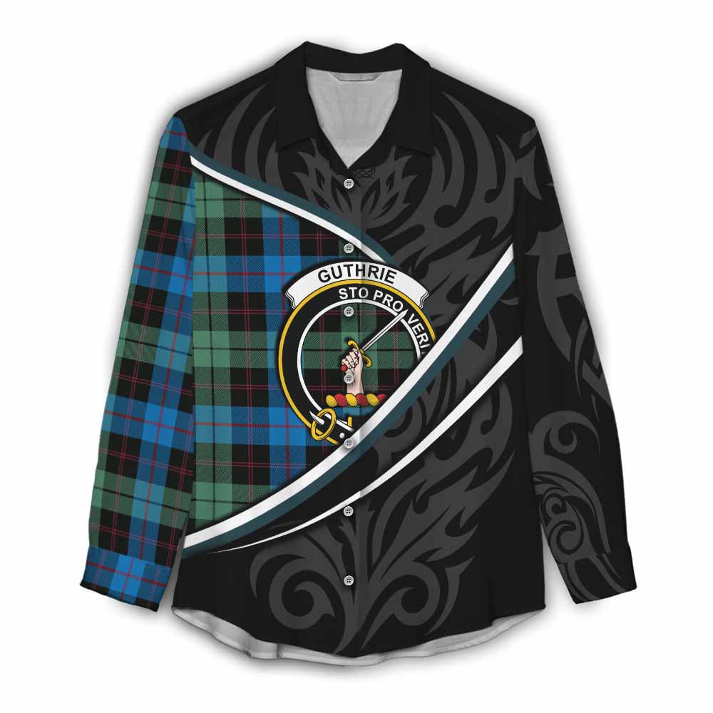 Guthrie Tartan Family Crest Women Casual Shirt Celtic Scottish Thistle Floral - Tartan Vibes Clothing
