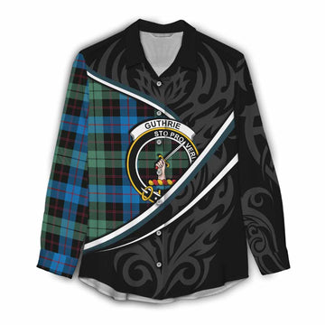 Guthrie Tartan Family Crest Women Casual Shirt Celtic Scottish Thistle Floral