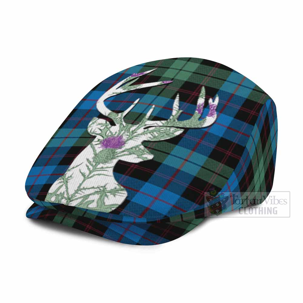 Guthrie Tartan Flat Cap, Jeff Cap Scottish Stag Thistle Floral Art