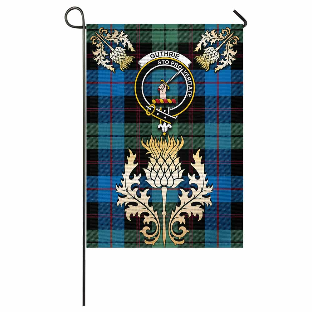 Guthrie Tartan Garden Flag with Golden Regal Scottish Thistle Emblem - Tartan Vibes Clothing