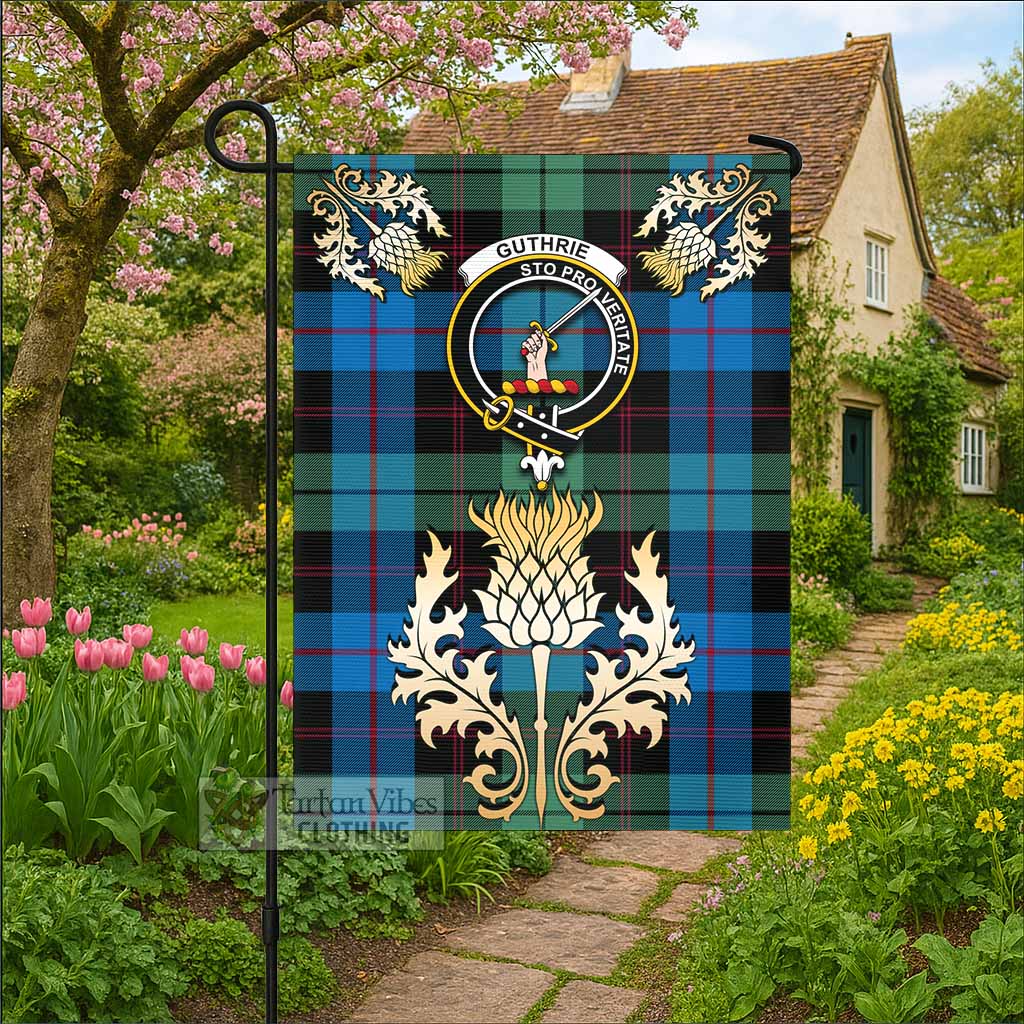 Guthrie Tartan Garden Flag with Golden Regal Scottish Thistle Emblem - Tartan Vibes Clothing