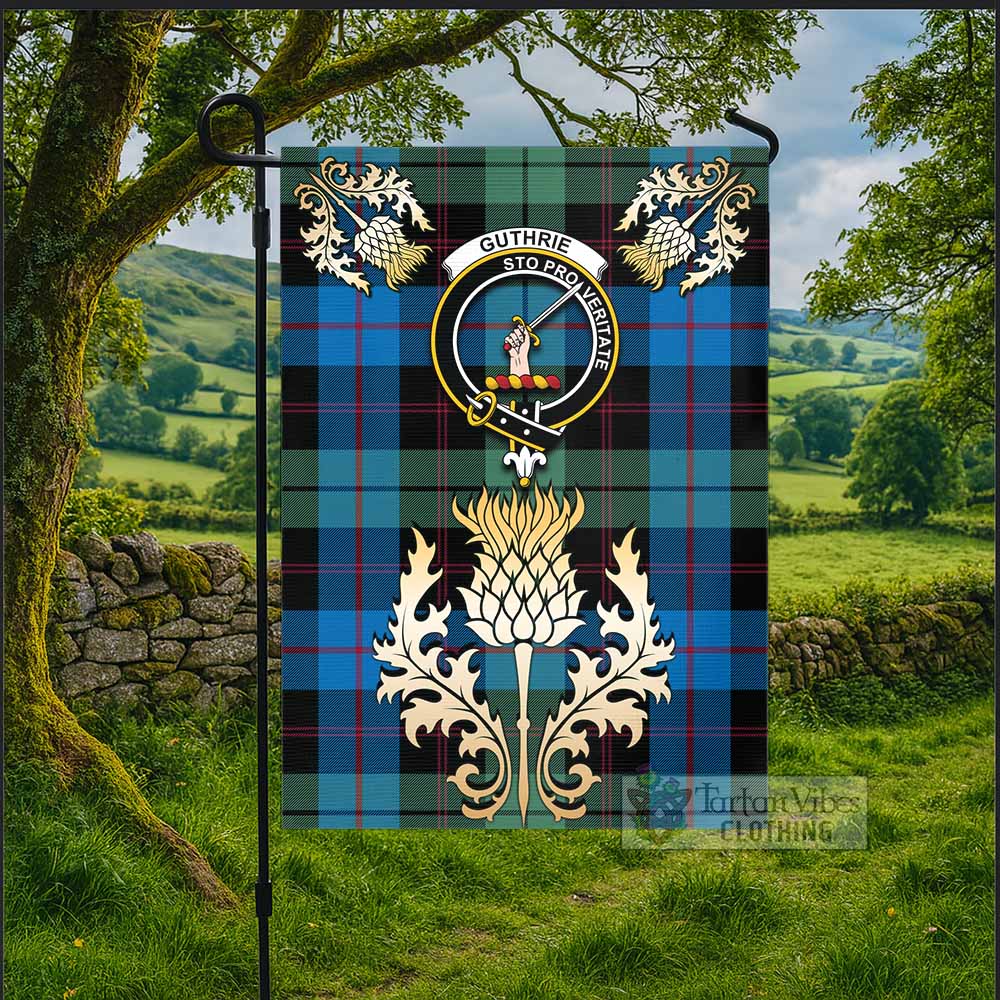 Guthrie Tartan Garden Flag with Golden Regal Scottish Thistle Emblem - Tartan Vibes Clothing
