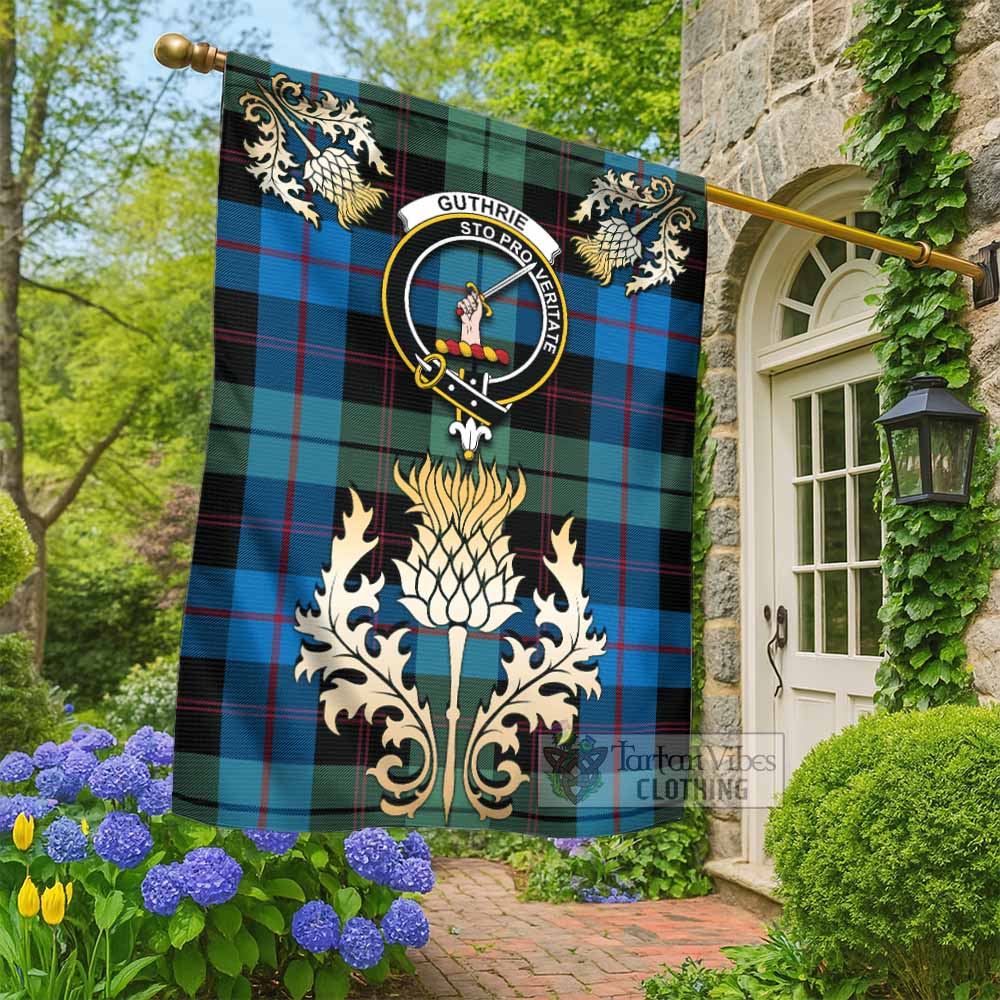 Guthrie Tartan Garden Flag with Golden Regal Scottish Thistle Emblem - Tartan Vibes Clothing
