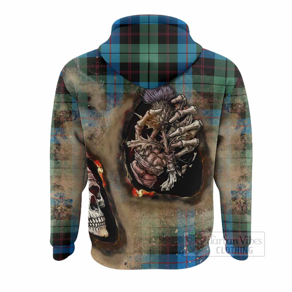 Guthrie Tartan Hoodie Halloween Skeleton With Thistle Burning Effect - Tartan Vibes Clothing