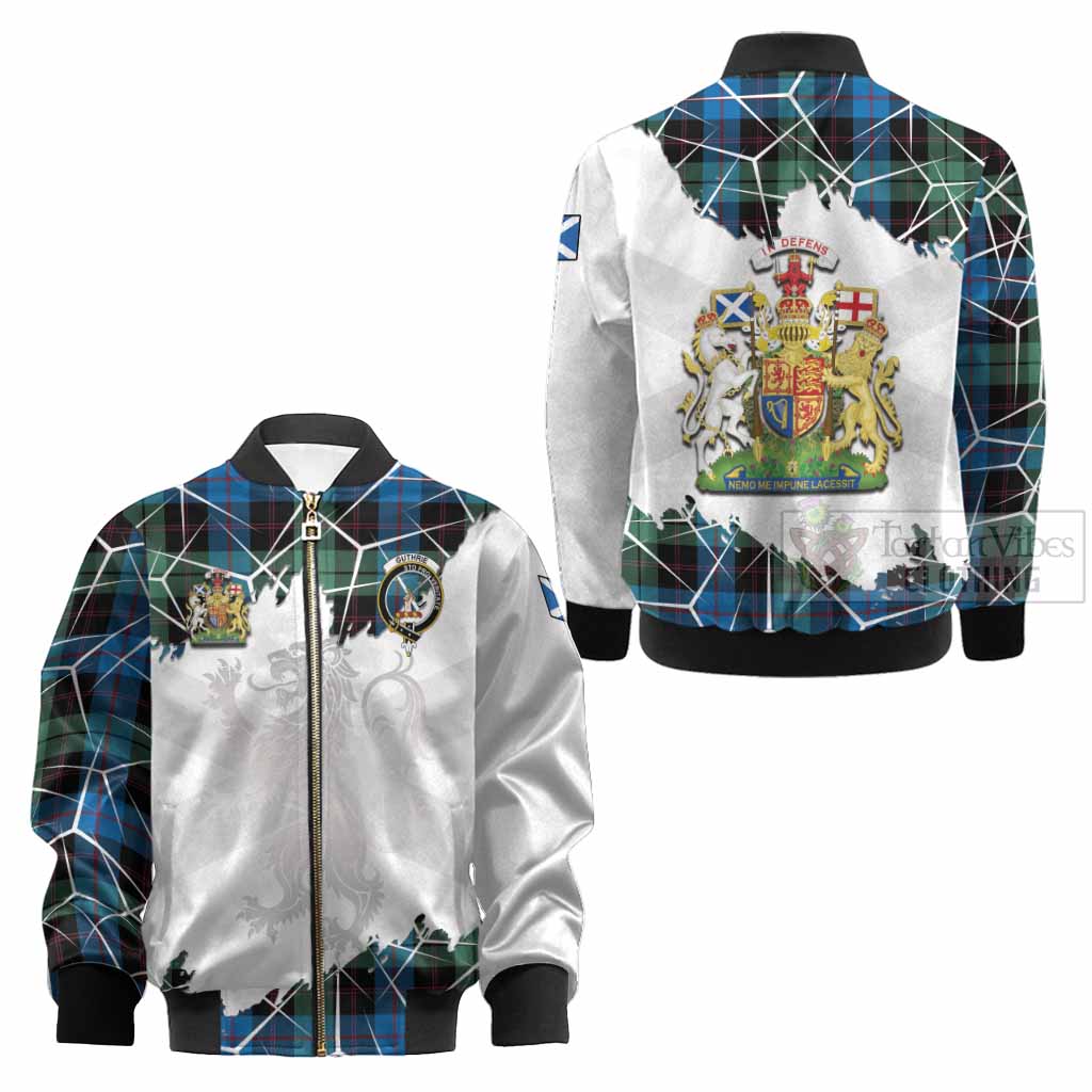 Guthrie Tartan Kid Bomber Jacket with Family Crest and Lion Rampant Grunge Style
