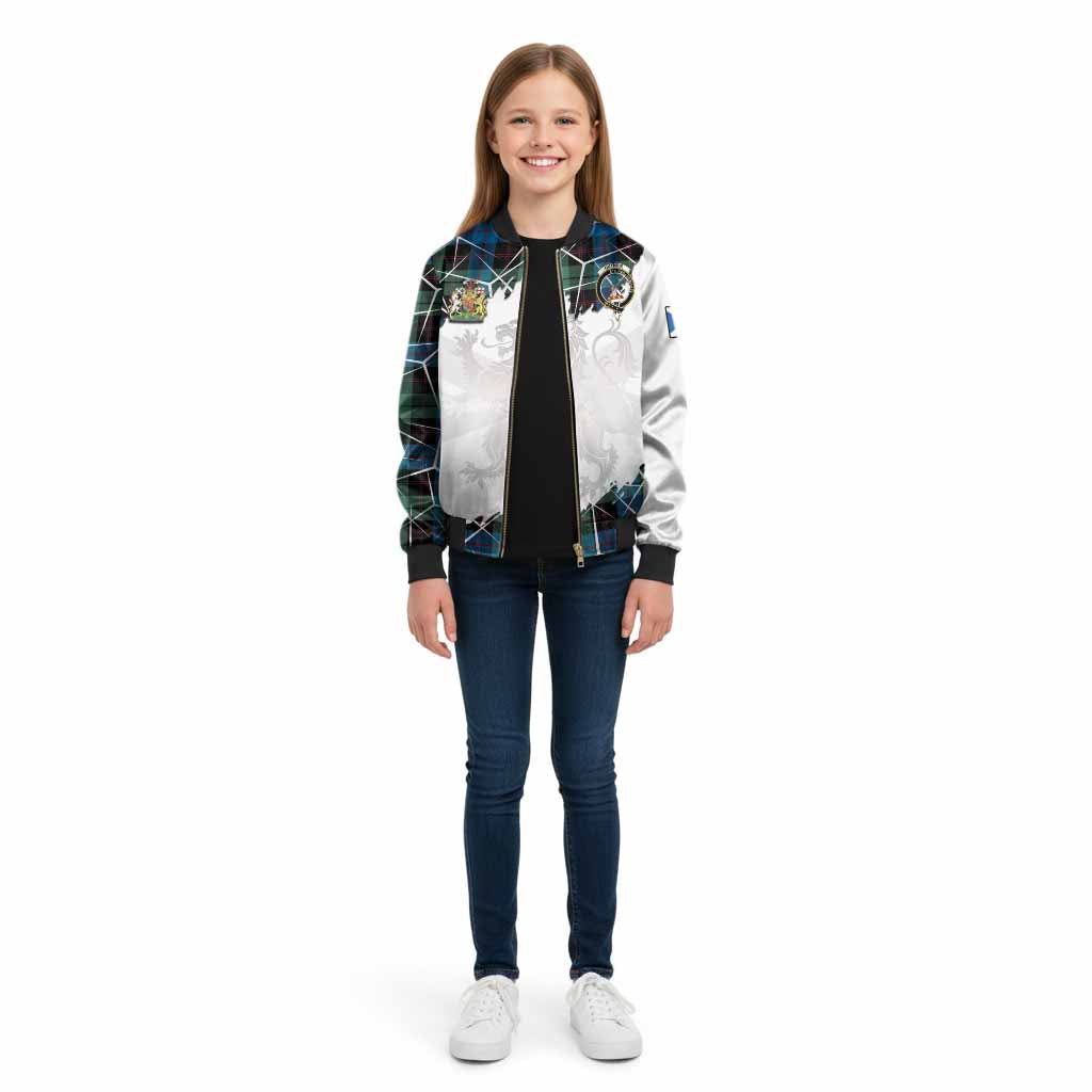 Guthrie Tartan Kid Bomber Jacket with Family Crest and Lion Rampant Grunge Style