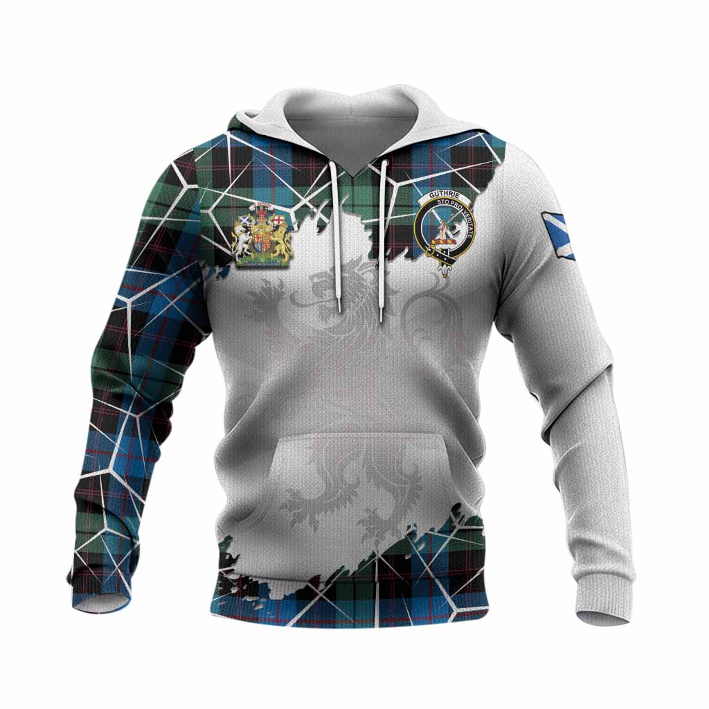 Guthrie Tartan Knitted Hoodie with Family Crest and Lion Rampant Grunge Style