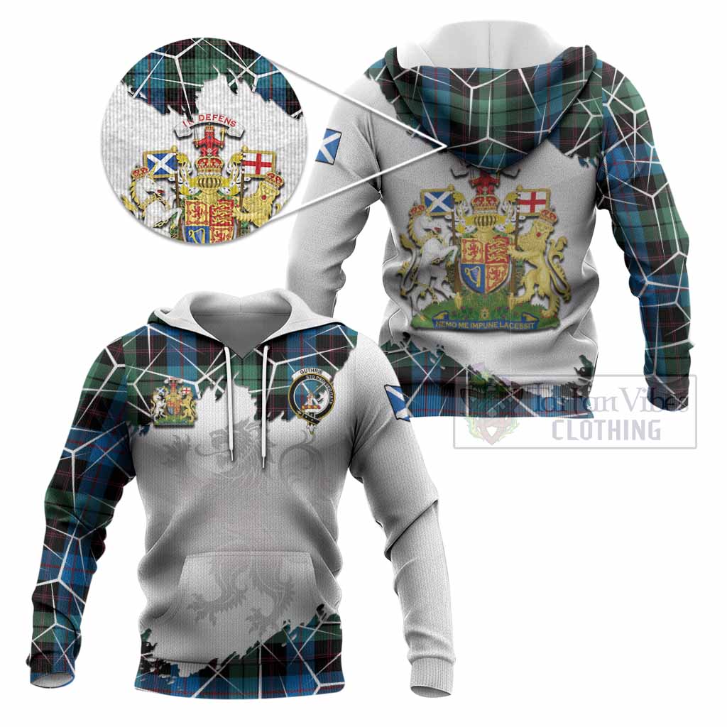 Guthrie Tartan Knitted Hoodie with Family Crest and Lion Rampant Grunge Style